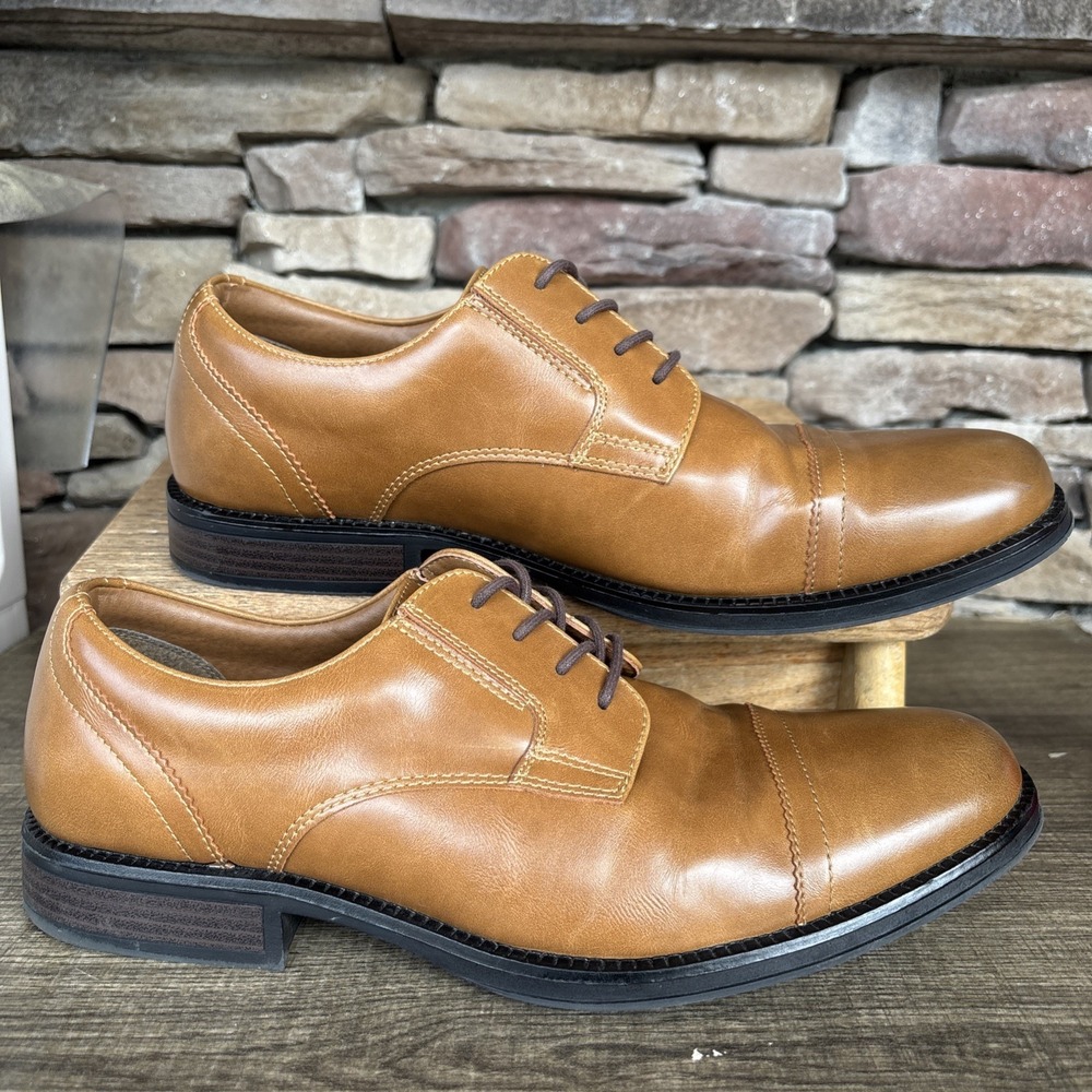 George Mens Light Brown Faux Leather Dress Shoes Oxfords Size 10.5